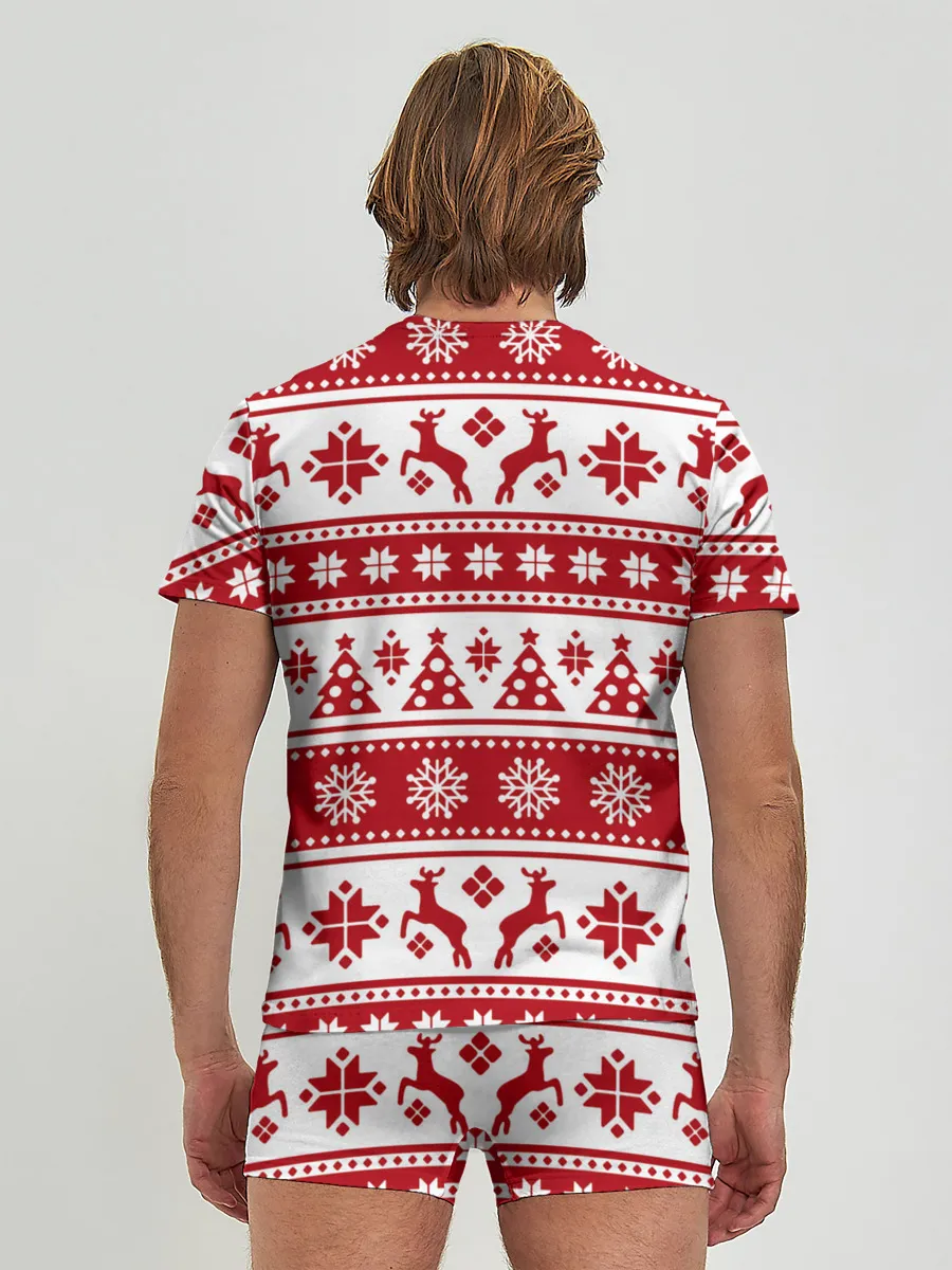 Мужские трусы с футболкой / Новый Год | Олени и снежинки