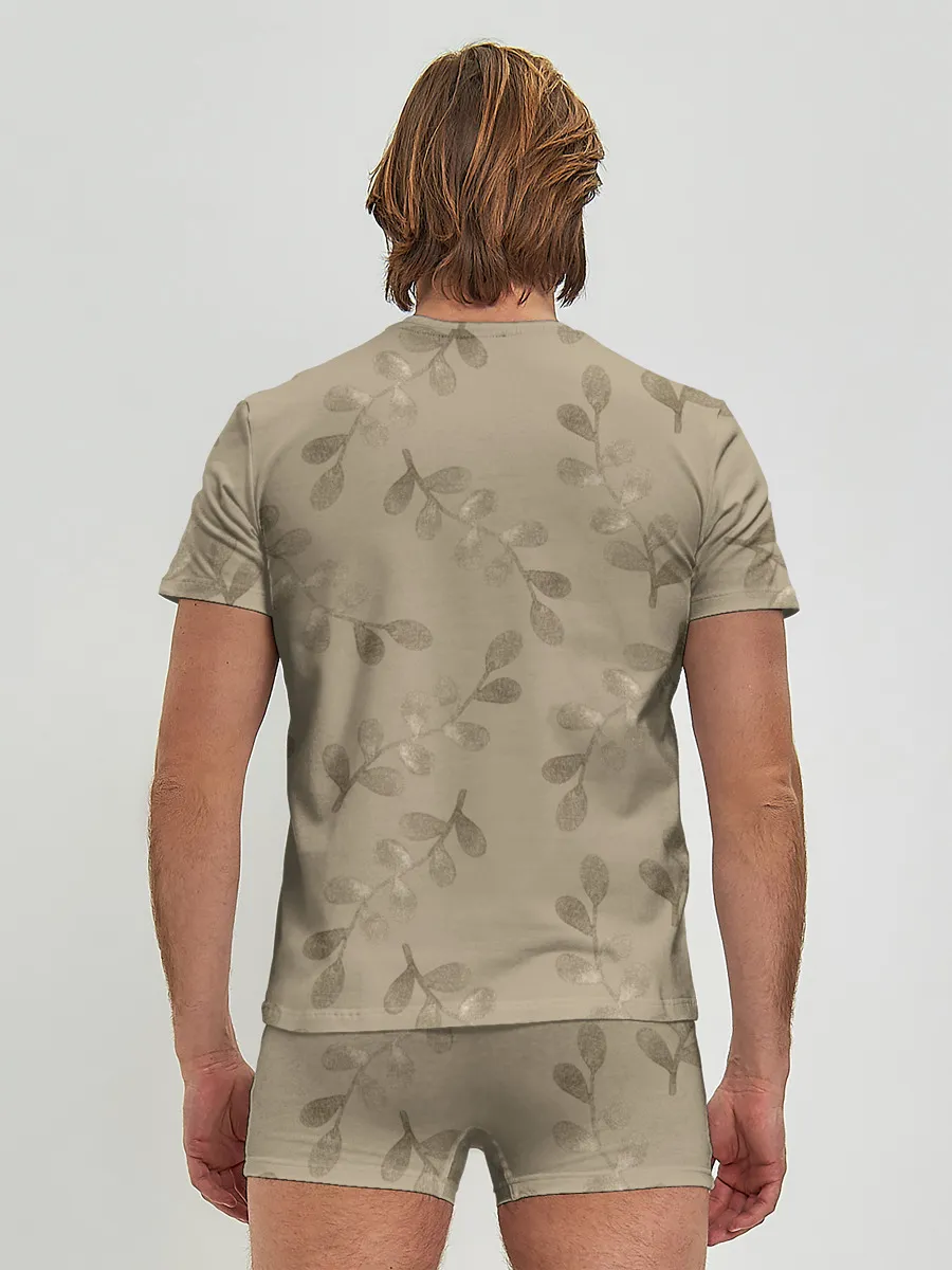 Мужские трусы с футболкой / Листья на бежевом фоне