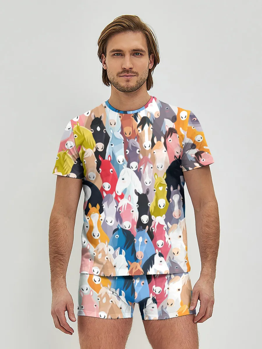 Мужские трусы с футболкой / цветные лошади