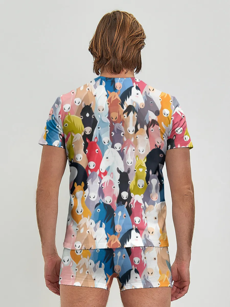Мужские трусы с футболкой / цветные лошади