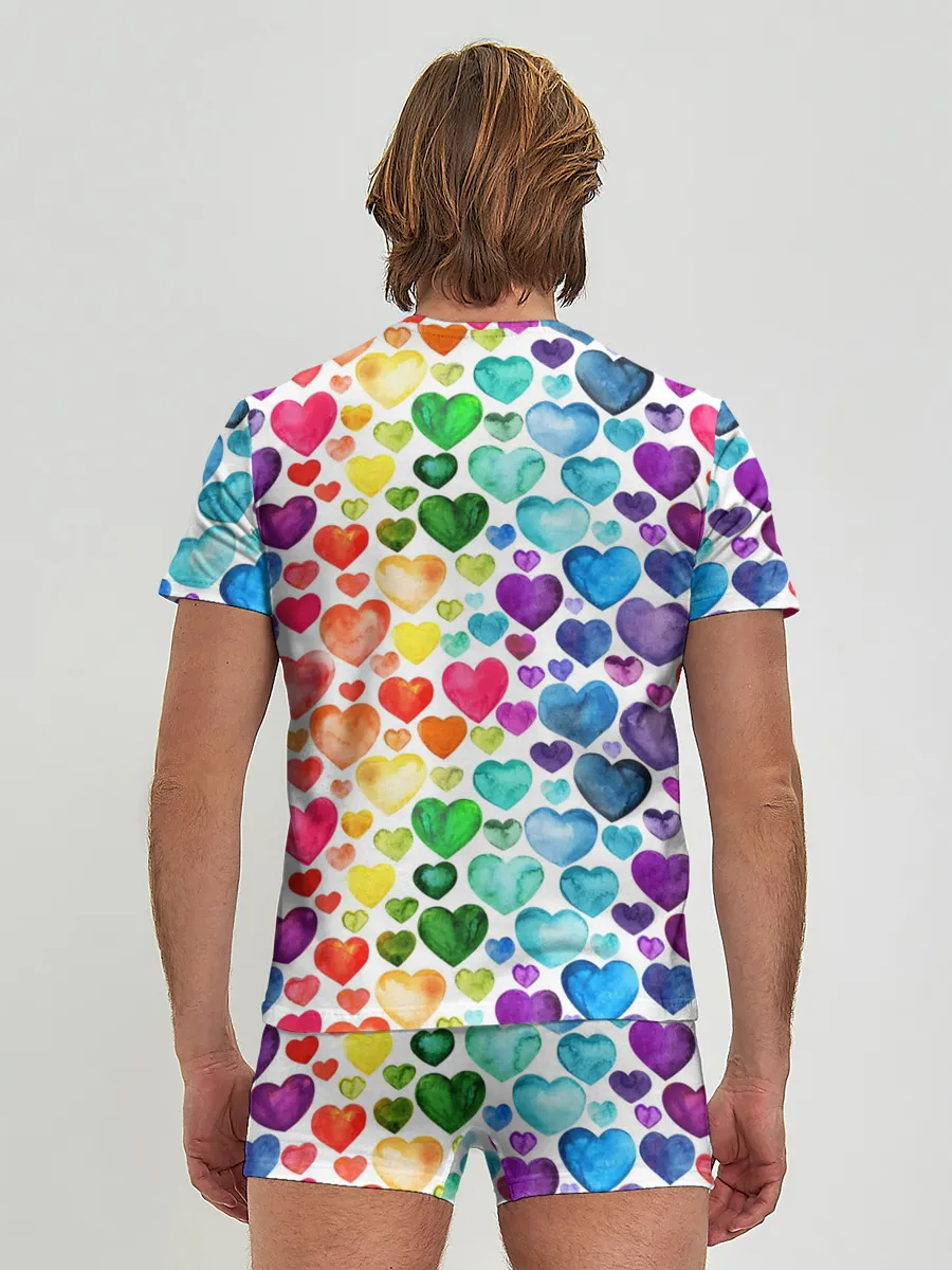 Мужские трусы с футболкой / Радужные сердечки