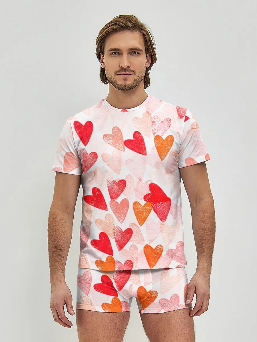 Мужские трусы с футболкой / Ванильные сердечки