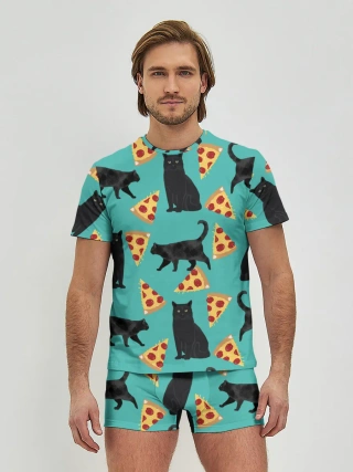 Мужские трусы с футболкой / Котики и Пиццы