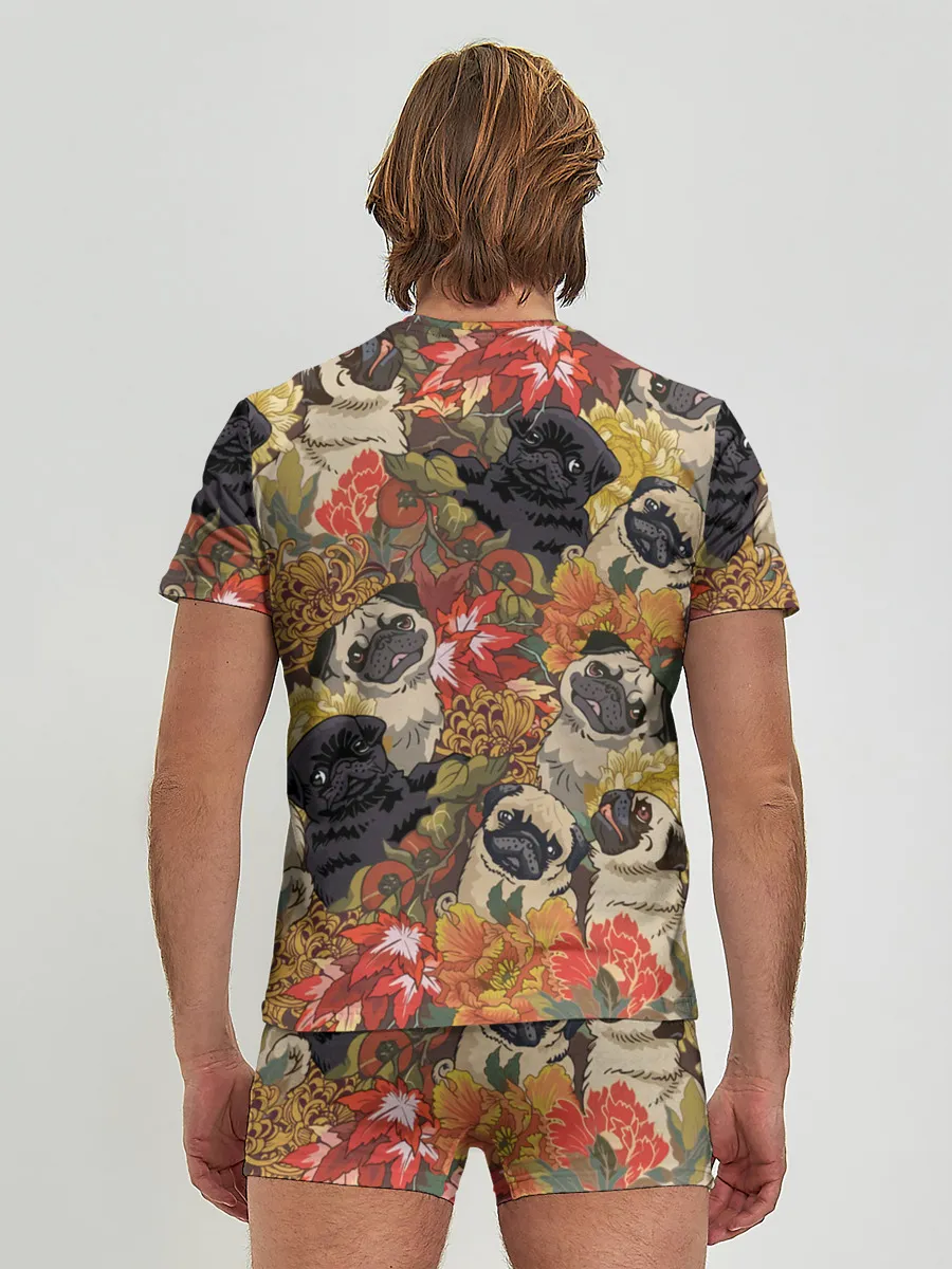 Мужские трусы с футболкой / Мопсики | Цветочки