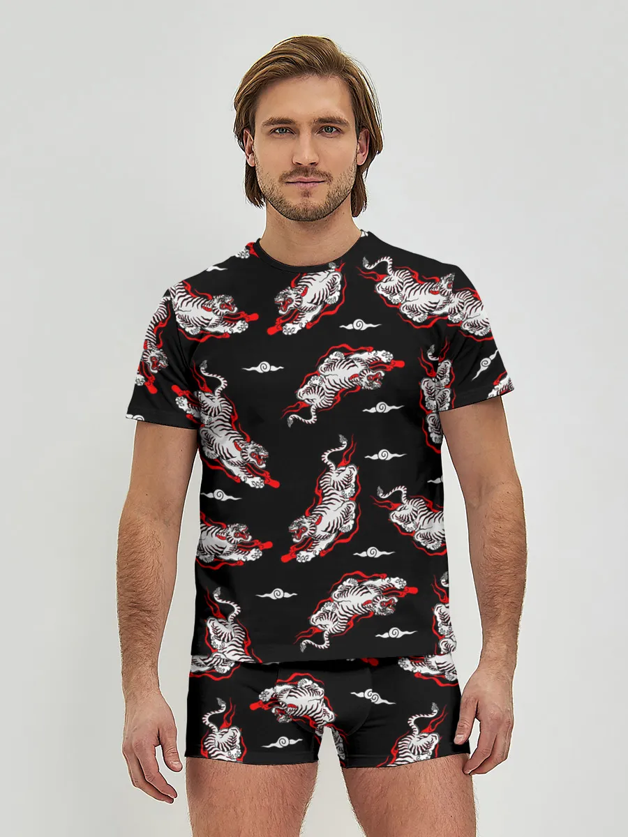 Мужские трусы с футболкой / Японский стиль - тигры