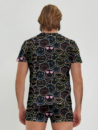 Мужские трусы с футболкой / SLAVA MARLOW - Неоновые смайлы