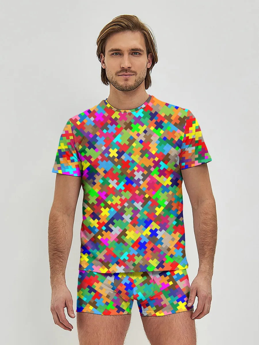 Мужские трусы с футболкой / РАЗНОЦВЕТНЫЙ ПАЗЛ