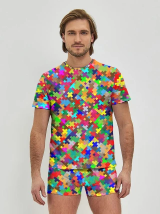 Мужские трусы с футболкой / РАЗНОЦВЕТНЫЙ ПАЗЛ