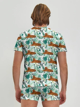 Мужские трусы с футболкой / Цветы и Тигр Паттерн