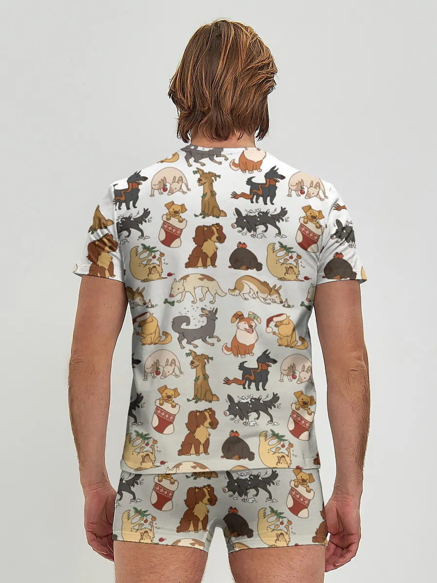 Мужские трусы с футболкой / узор песики собачки гав