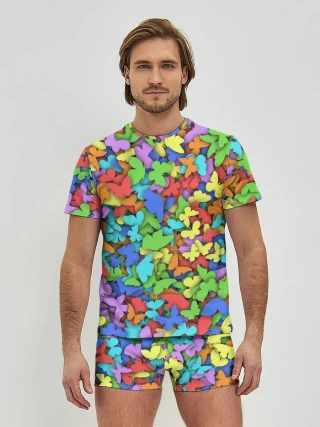 Мужские трусы с футболкой / Разноцветные бабочки