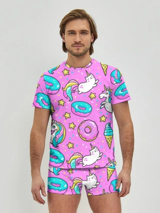 Мужские трусы с футболкой / Единороги с пончиками