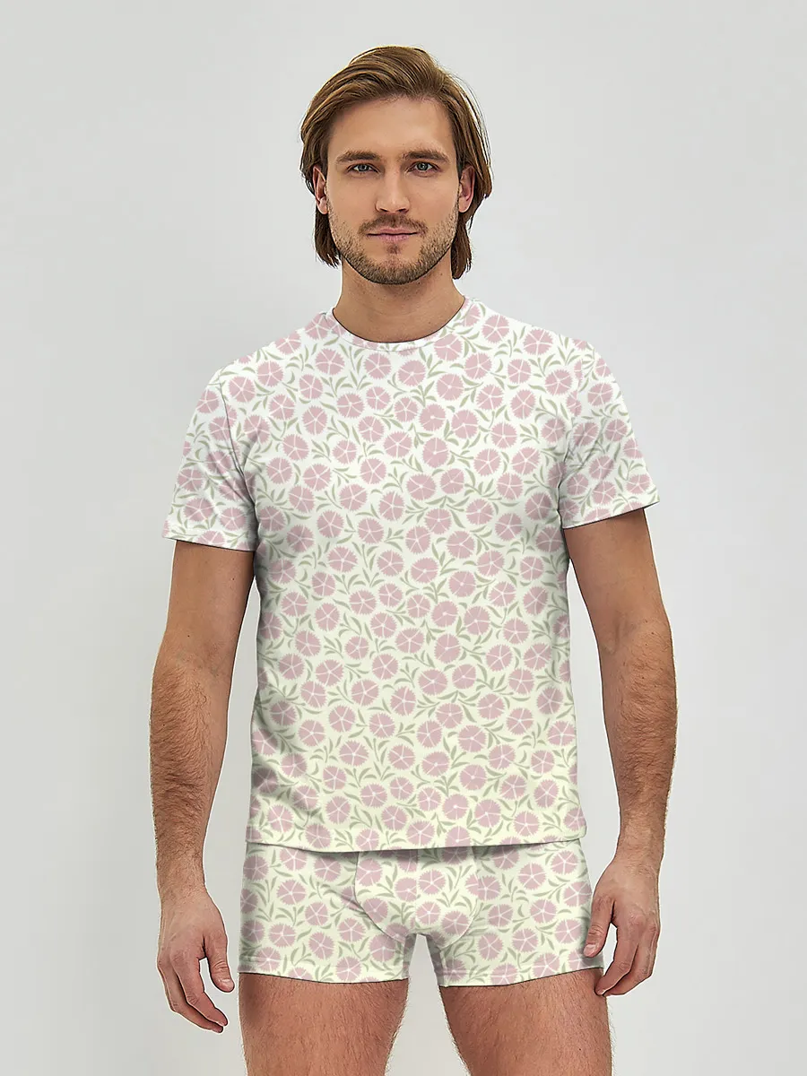 Мужские трусы с футболкой / узор мелкие цветочки