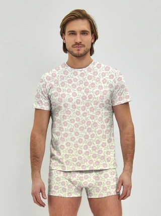 Мужские трусы с футболкой / узор мелкие цветочки