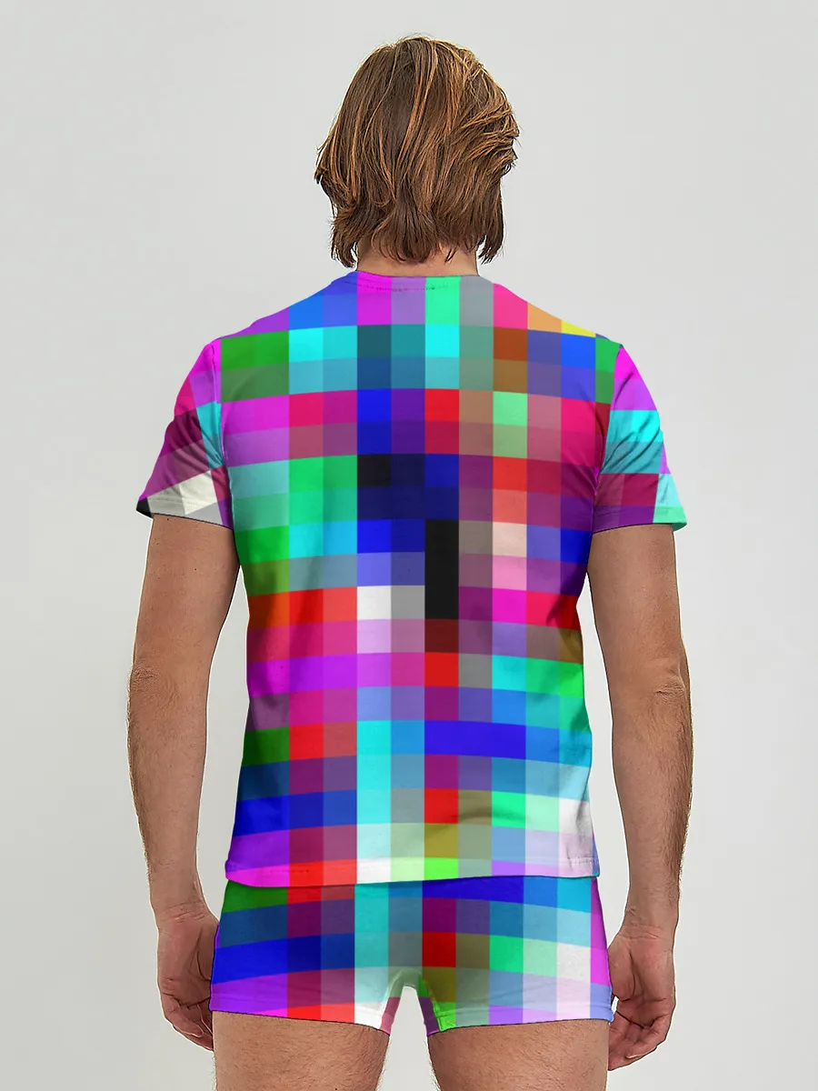 Мужские трусы с футболкой / РАЗНОЦВЕТНЫЕ ПИКСЕЛИ / КУБЫ