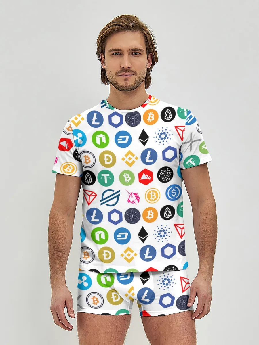 Мужские трусы с футболкой / BITCOIN PATTERN | БИТКОИН