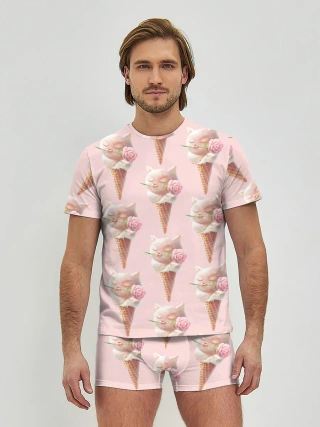Мужские трусы с футболкой / Мороженное | Кошечки