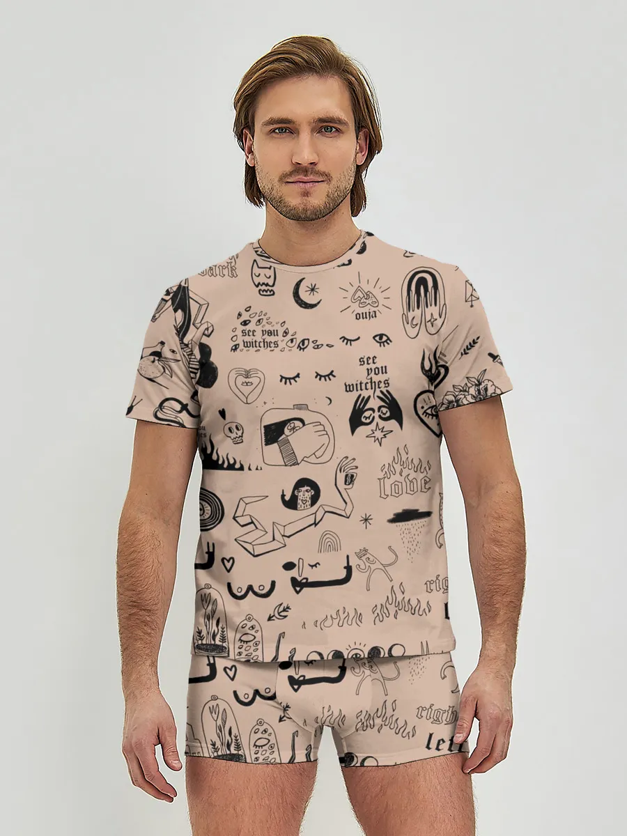 Мужские трусы с футболкой / принт в стиле тату