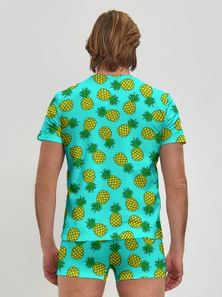 Мужские трусы с футболкой / Ананасы аква
