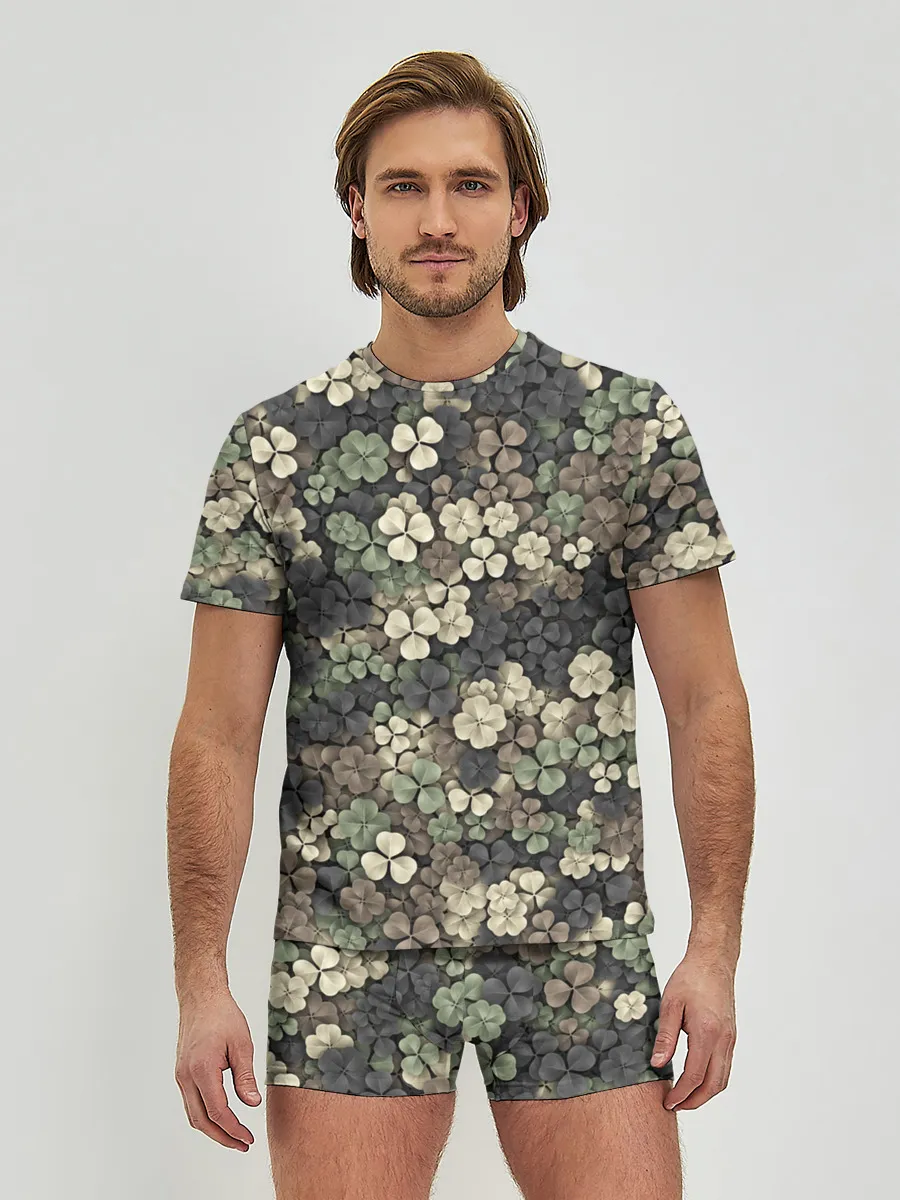 Мужские трусы с футболкой / Камуфляж с клевером