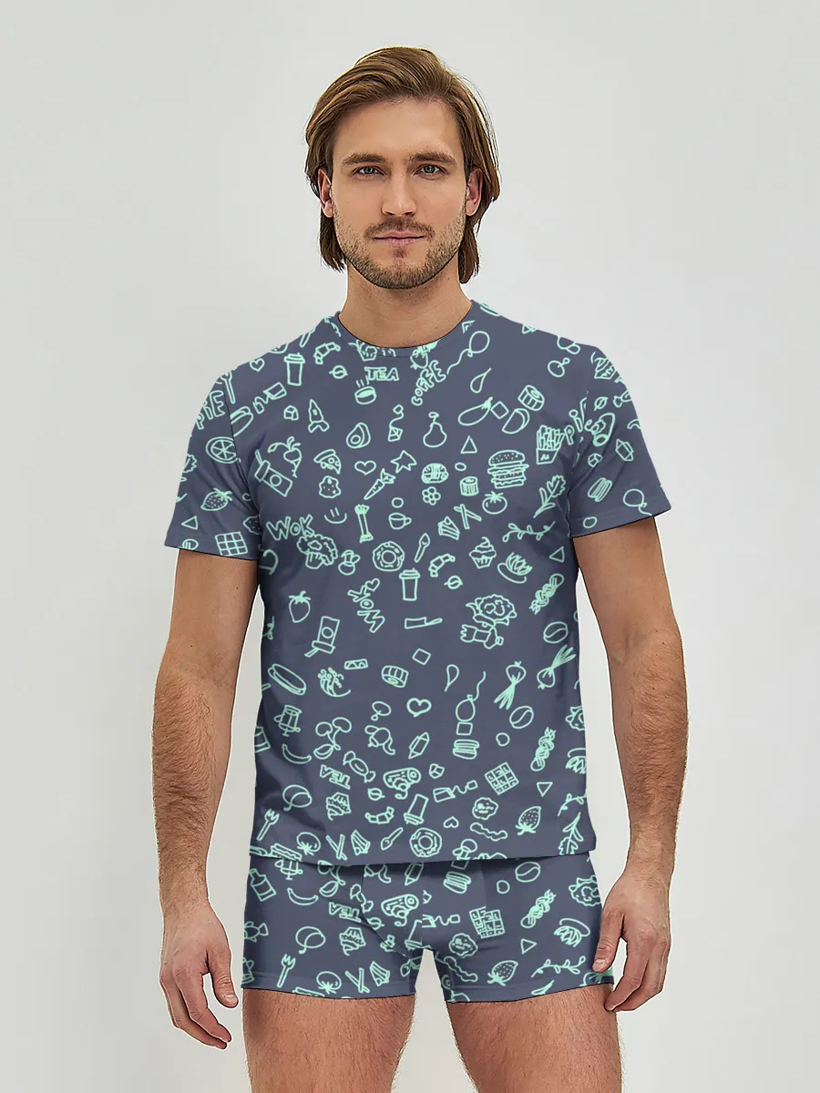 Мужские трусы с футболкой / Еда Синий