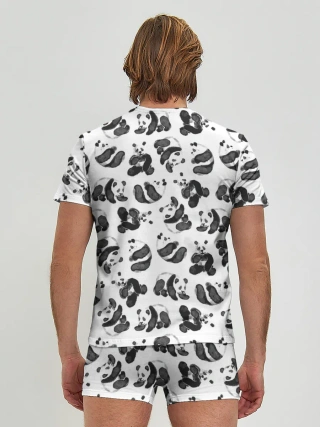 Мужские трусы с футболкой / Акварельные панды паттерн