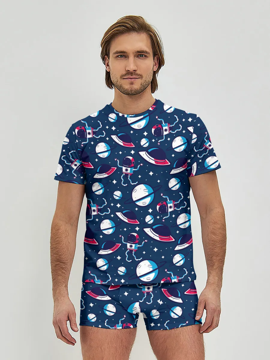 Мужские трусы с футболкой / Космонавты, планеты и нло