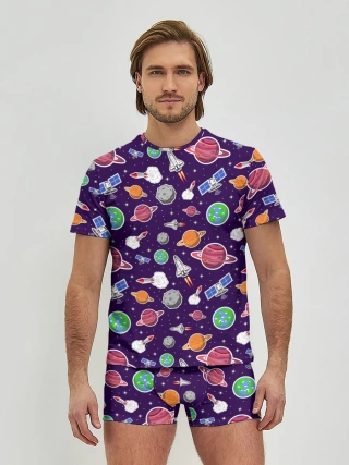 Мужские трусы с футболкой / Корабли, планеты и спутники