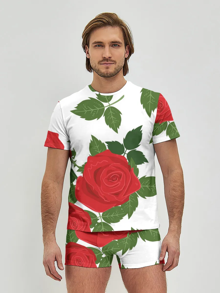 Мужские трусы с футболкой / Большие розы
