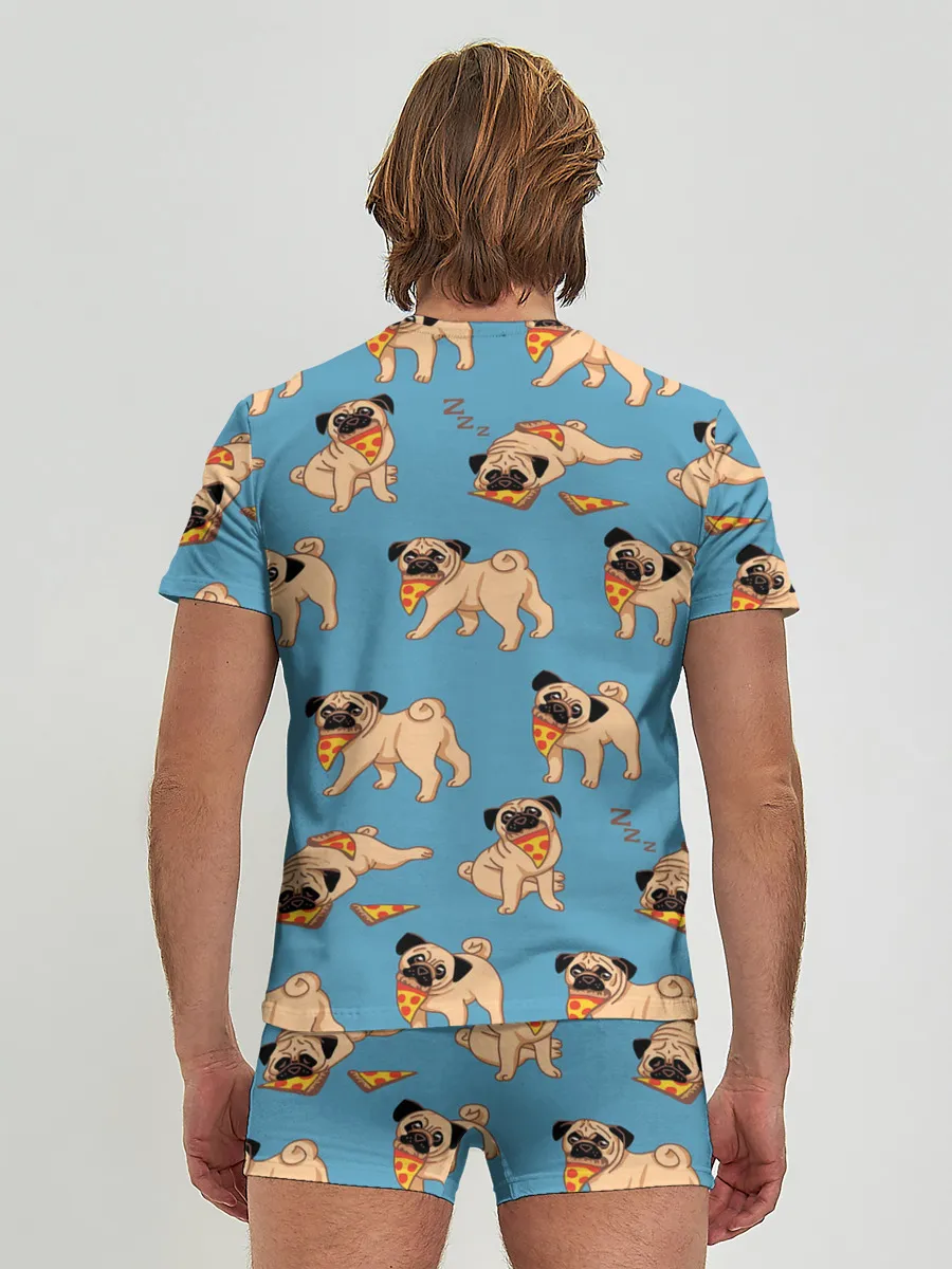 Мужские трусы с футболкой / Мопсы с пиццей
