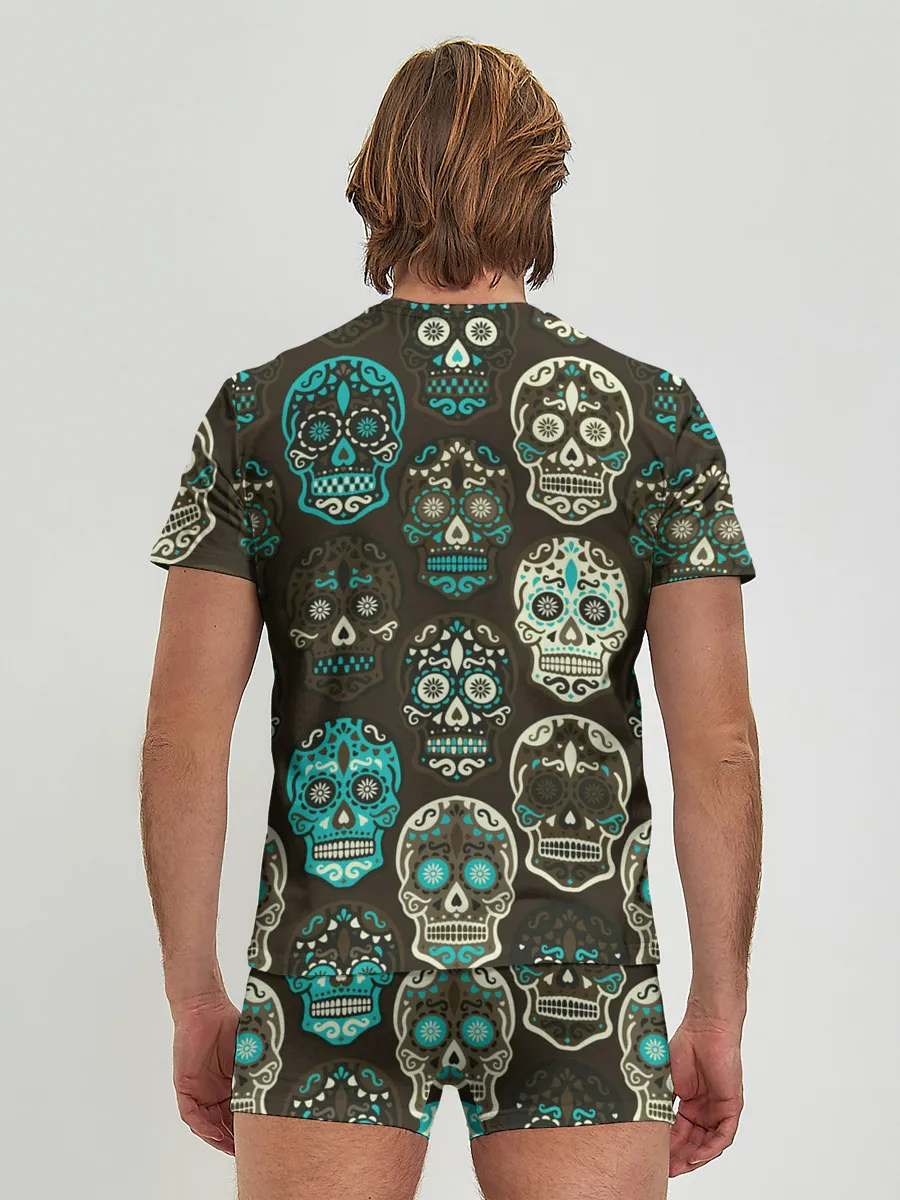 Мужские трусы с футболкой / Черепа с узорами