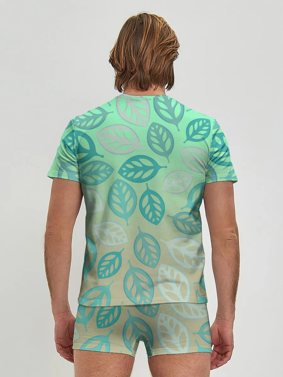 Мужские трусы с футболкой / узор из листиков