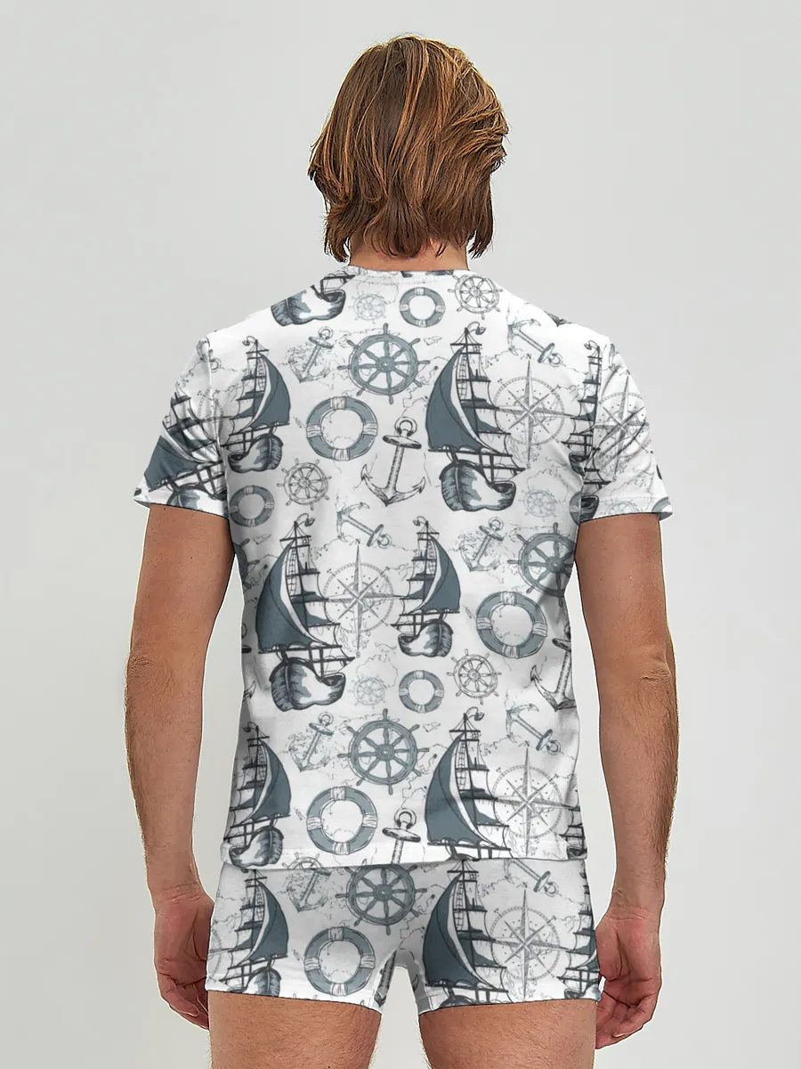 Мужские трусы с футболкой / Морской узор Nautical Pattern