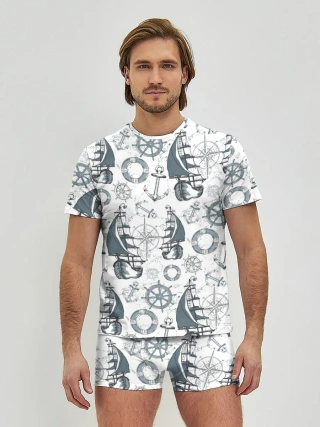Мужские трусы с футболкой / Морской узор Nautical Pattern