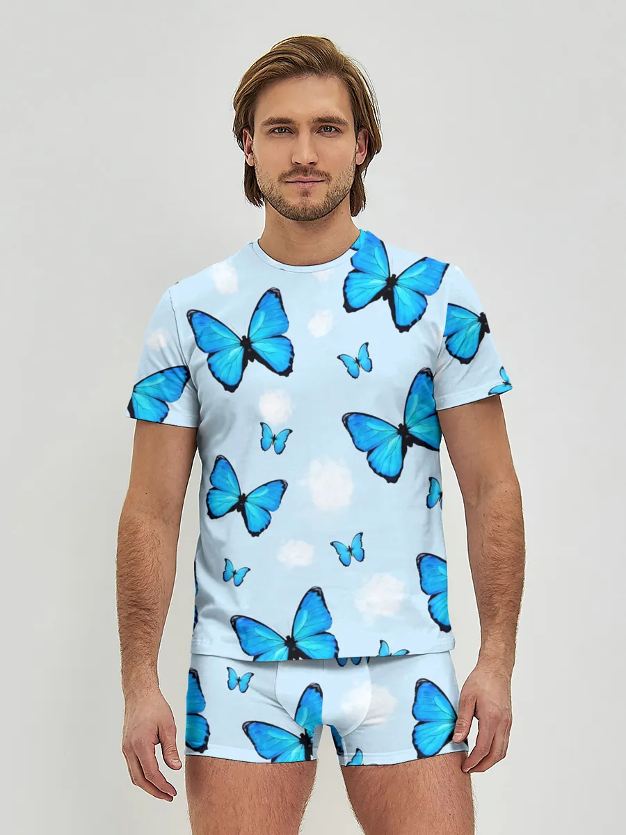 Мужские трусы с футболкой / Бабочки с Облаками