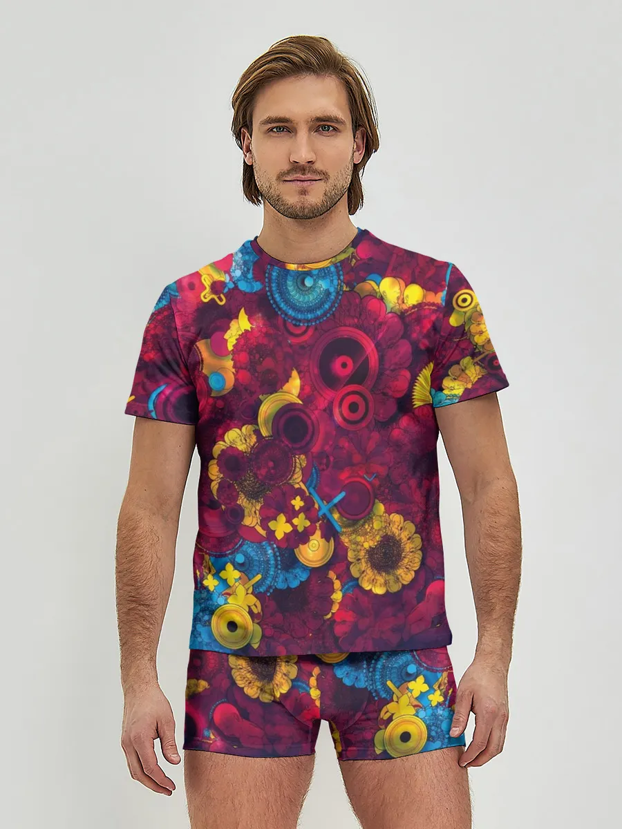 Мужские трусы с футболкой / Цветы - шестеренки