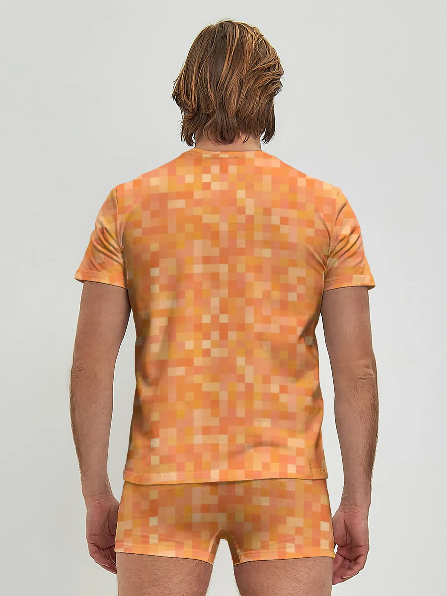 Мужские трусы с футболкой / Оранжевая пиксель абстракция