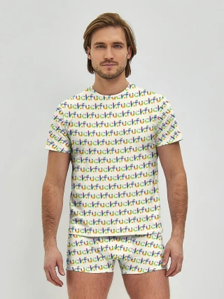 Мужские трусы с футболкой / Fuck паттерн светлый