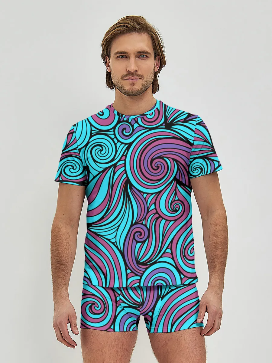 Мужские трусы с футболкой / Синие листья