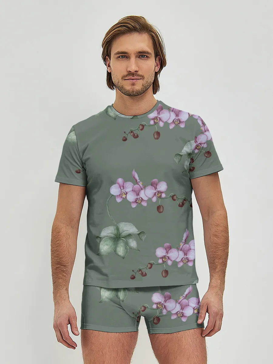 Мужские трусы с футболкой / Розовые орхидеи