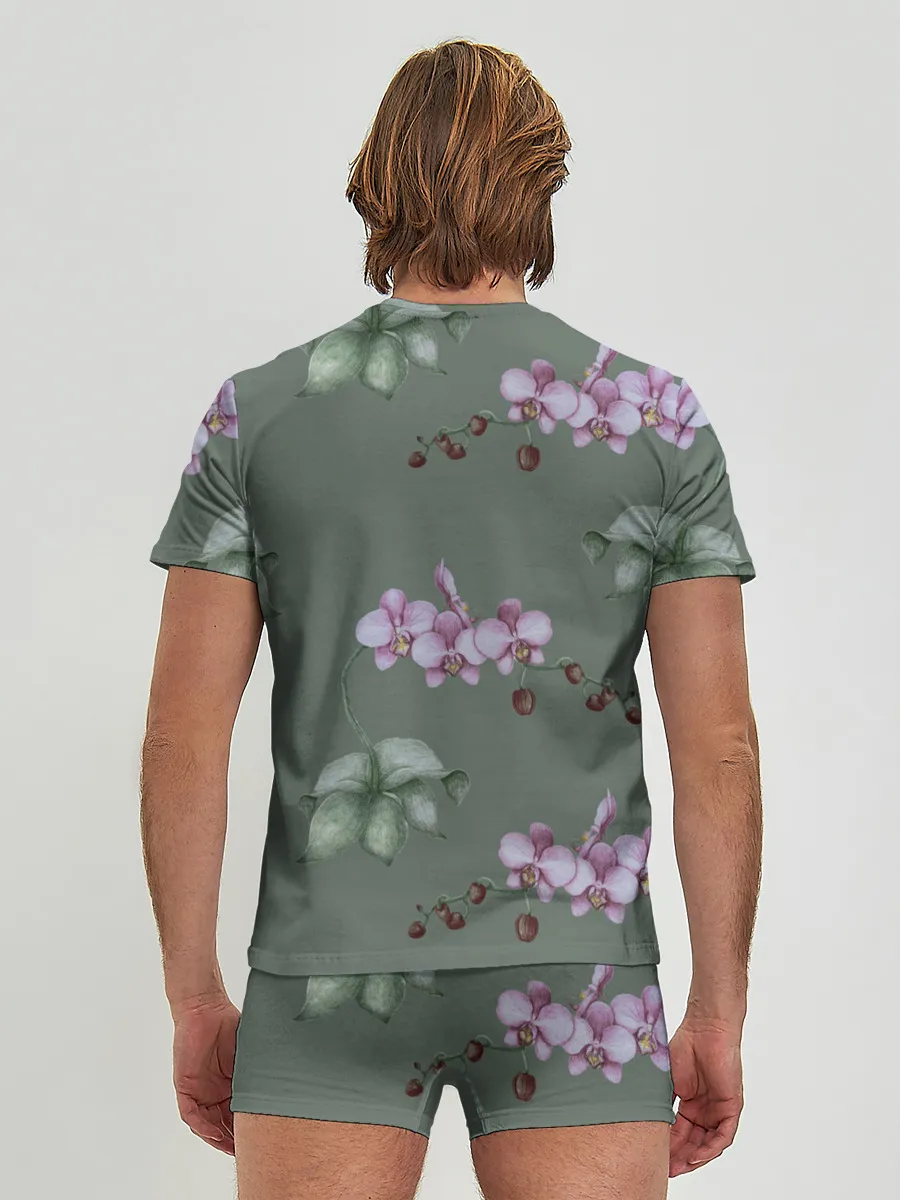 Мужские трусы с футболкой / Розовые орхидеи