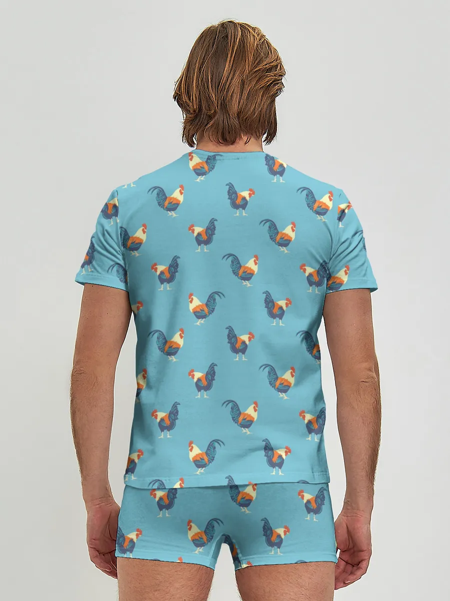 Мужские трусы с футболкой / Петушки паттерн