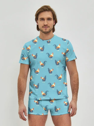 Мужские трусы с футболкой / Петушки паттерн