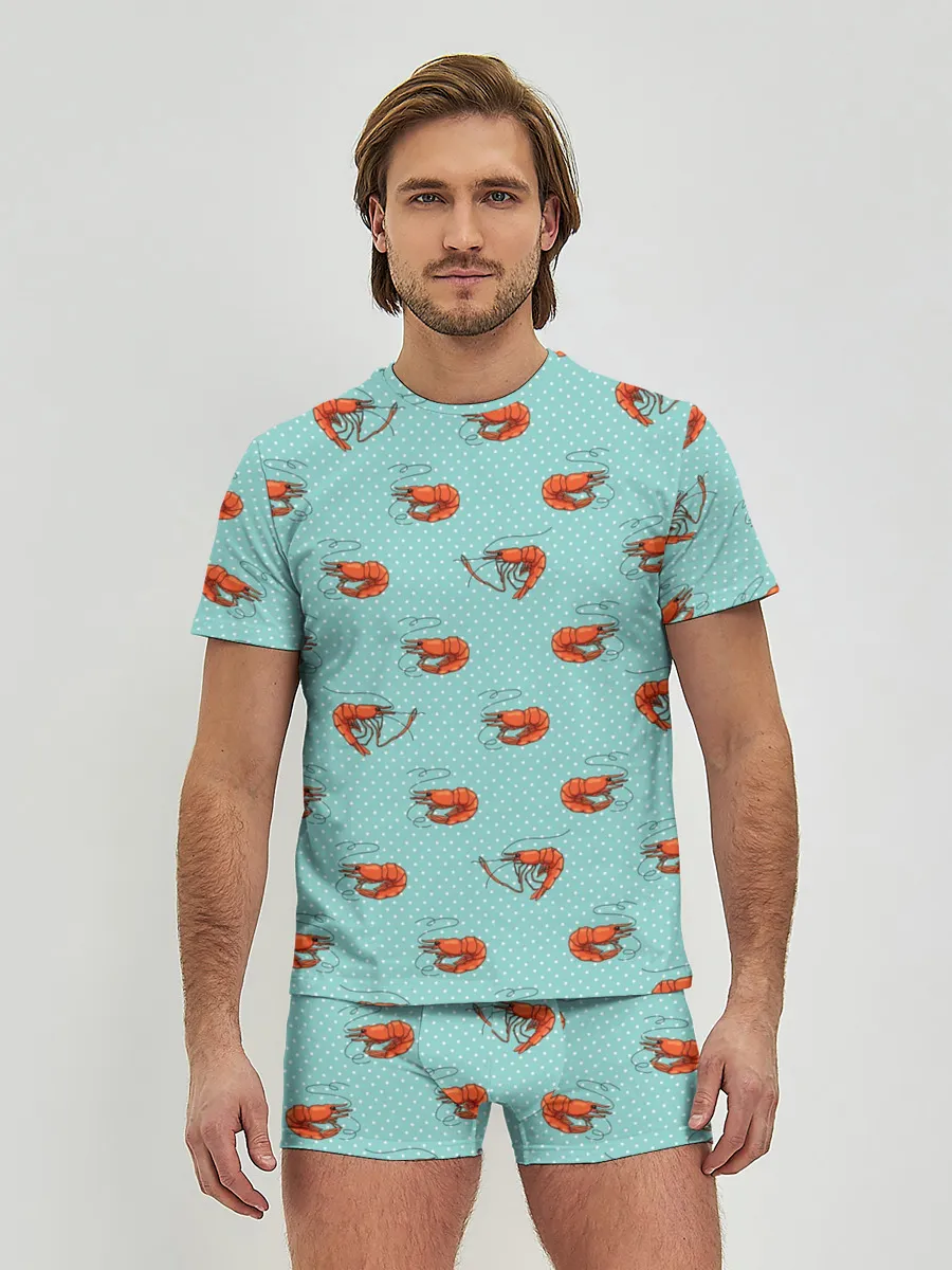 Мужские трусы с футболкой / Креветки паттерн