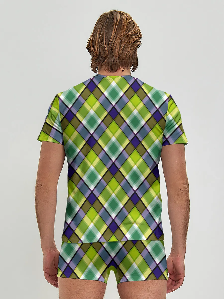 Мужские трусы с футболкой / Крупный клетчатый косой узор