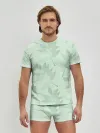 Мужские трусы с футболкой / Зеленые листья на светло зеленом