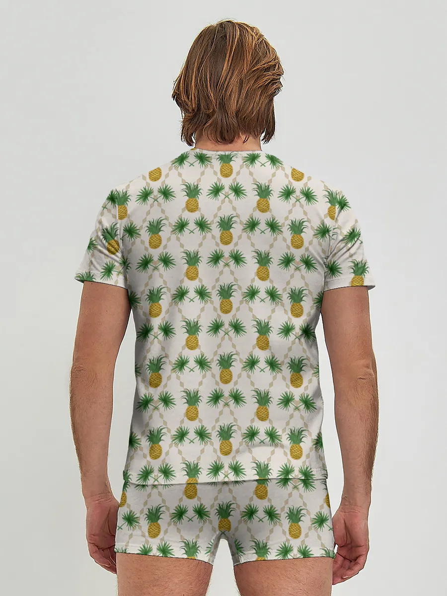 Мужские трусы с футболкой / Узор ретро Ананасы