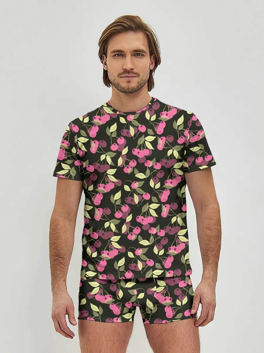 Мужские трусы с футболкой / Вишневый узор