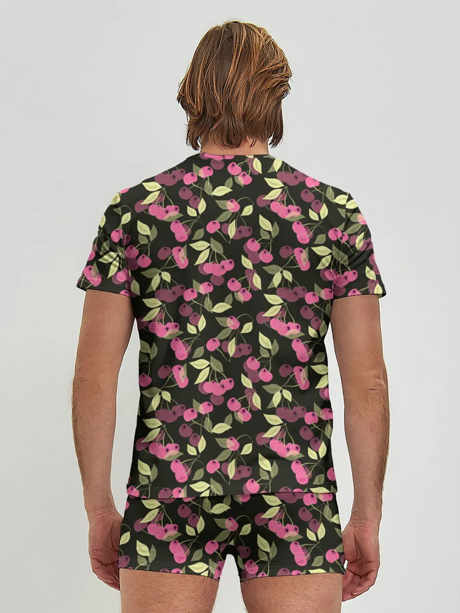 Мужские трусы с футболкой / Вишневый узор