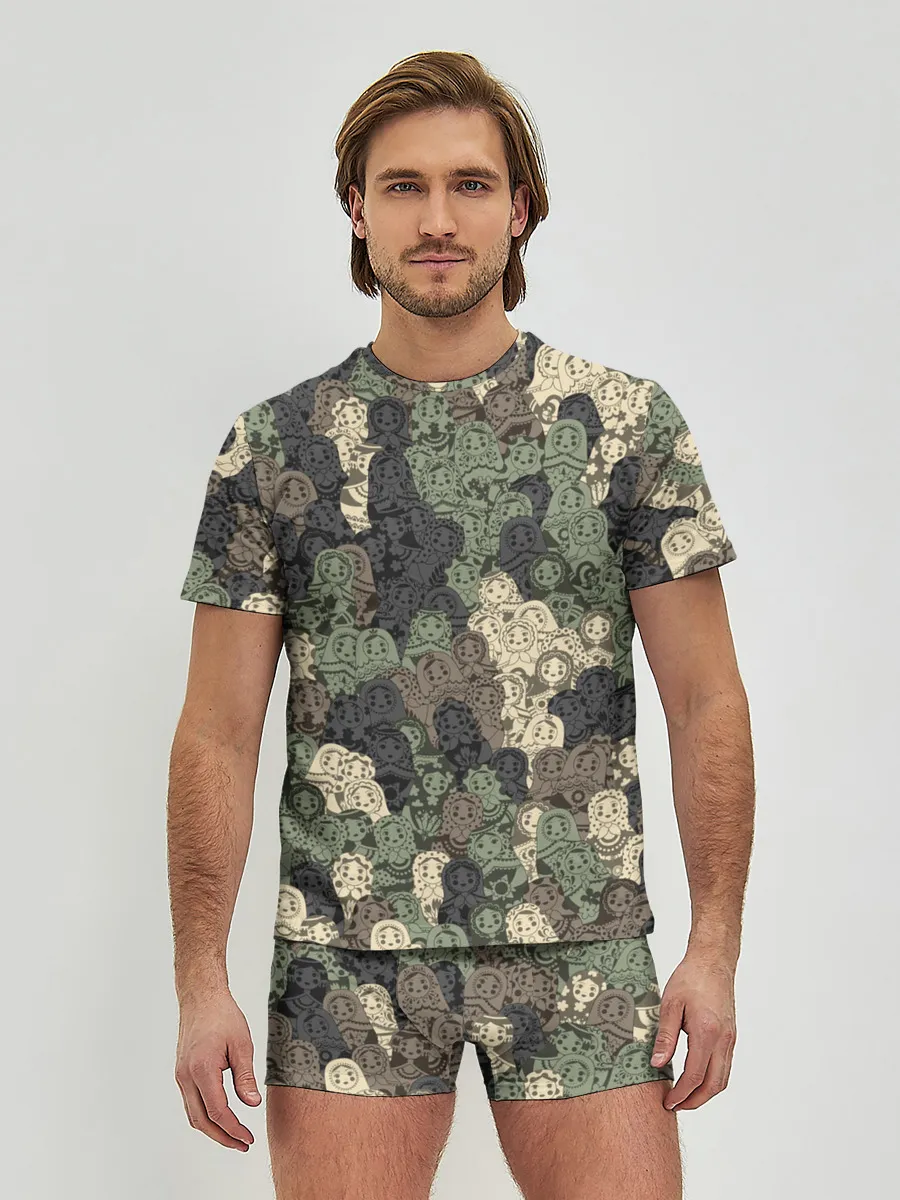 Мужские трусы с футболкой / Камуфляж из матрёшек